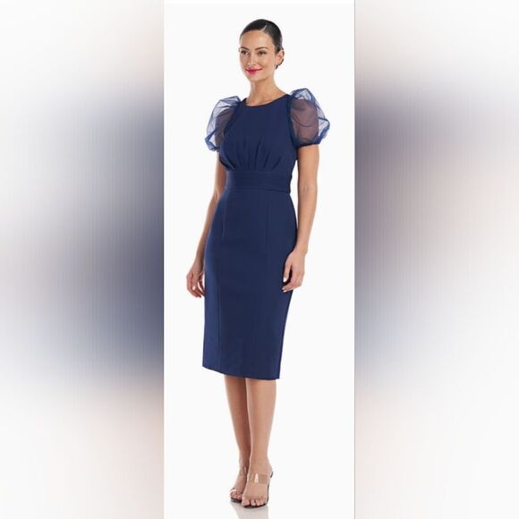 JS COLLECTIONS Harley Puff Cocktail Dress NWOT size 4 Navy Blue - Picture 1 of 6